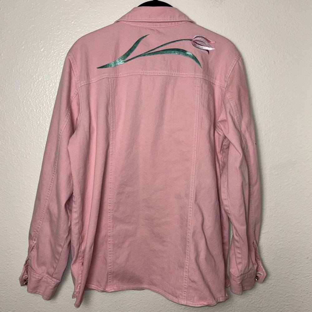 Bob Mackie Wearable Art Pink Denim jacket w/Tulips Vintage Women's size medium - Picture 10 of 16